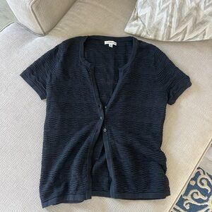 Croft & Barrow Black Short-Sleeve Textured Button Cardigan